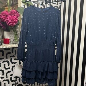 #16 Express Navy Blue embroidered mini dress with ruffled bottoms
